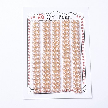 Natural Cultured Freshwater Pearl Beads, Half Drilled, Round, PeachPuff, 4.5~5x4mm, Hole: 1mm