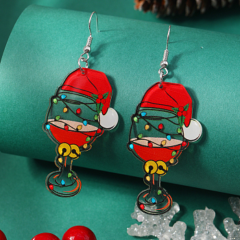 Acrylic Christmas Series Dangle Earrings, Platinum, Colorful, 72x27mm