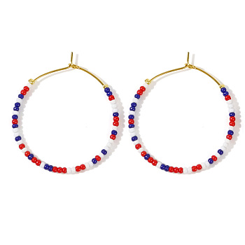 Independence Day American Flag Color Beads Hoop Earrings for Women, Ring