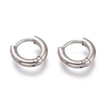 201 Stainless Steel Huggie Hoop Earrings, with 304 Stainless Steel Pin, Hypoallergenic Earrings, Ring, Stainless Steel Color, 10x2mm, 12 Gauge, Pin: 0.8mm