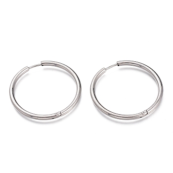 304 Stainless Steel Needle with 201 Stainless Steel Ring Huggie Hoop Earrings, Hypoallergenic Earrings, Stainless Steel Color, 10 Gauge, 34.5x2.5mm, Pin: 1mm