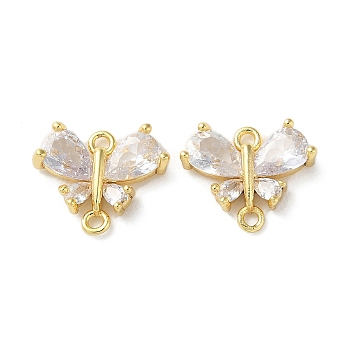 Brass Pave Clear Cubic Zirconia Connector Charms, Butterfly Links, Real 18K Gold Plated, 10.5x13x3mm, Hole: 1.3mm