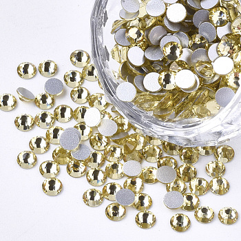 Glass Flat Back Rhinestone Cabochons, Back Plated, Faceted Half Round, Jonquil, SS16, 3.8~4x1.5mm, about 1440pcs/bag
