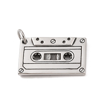 304 Stainless Steel Pendants, Audio Tape Charm, Antique Silver, 23x37.5x3mm, Hole: 7mm
