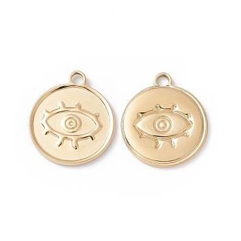 Ion Plating(IP) 304 Stainless Steel Pendants, Flat Round with Eye, Real 24K Gold Plated, 21x18x1.5mm, Hole: 2.5mm