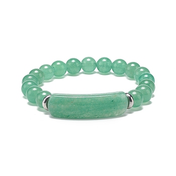 Natural Green Aventurine Beaded Stretch Bracelet, Gemstone Jewelry for Men Women, Rectangle Bar Charm Bracelets, Inner Diameter: 2-1/8 inch(5.3cm)