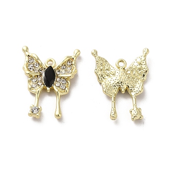 Alloy Crystal Rhinestone Pendant, with Glass, Light Gold, Lead Free & Cadmium Free, Butterfly Charm, Black, 22.5x17x3mm, Hole: 1.4mm