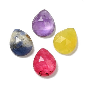 Natural Mixed Stone Cabochons, Teardrop, Faceted, Mixed Dyed and Undyed, 10x8x3.5mm