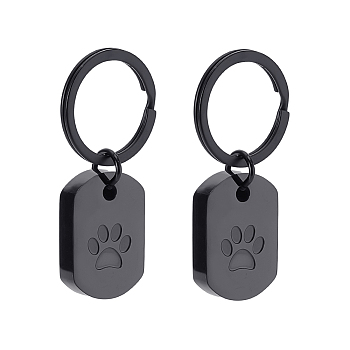 Rectangle with Paw Print 304 Stainless Steel Pet Memorial Urn Ashes Keychains, Electrophoresis Black, 5.5cm