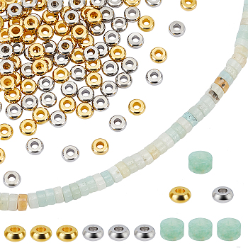 167Pcs Natural Flower Amazonite Heishi Beads for DIY Jewelry Making, with 100Pcs Brass Spacer Beads, Platinum & Golden, 267pcs/set