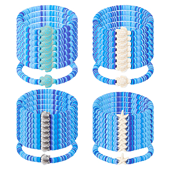 16Pcs 4 Style Handmade Polymer Clay Bead Bracelets, Stretch Bracelet with Synthetic Turquoise, Blue, Inner Diameter: 1.97 inch(5cm)
