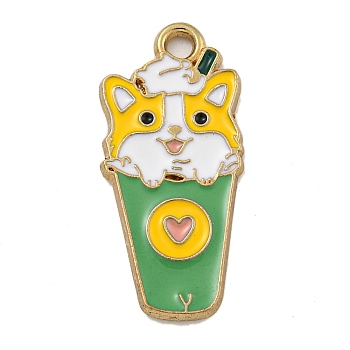 Cartoon Alloy Enamel Pendants, Golden, Fruits Animal Charms, Dog, Lemon, 25.5x12x1.2mm, Hole: 1.9mm