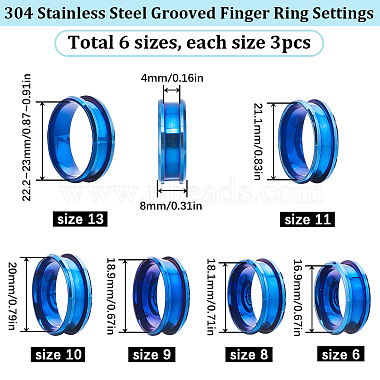 18Pcs 6 Size 304 Stainless Steel Grooved Finger Ring Settings(RJEW-SC0001-05BL)-2