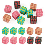 Printed Opaque  Acrylic Beads, Cube with Rhombus Pattern, Mixed Color, 14.5~15x14.5~15x14.5~15mm, Hole: 3.8mm(MACR-TA0002-42)