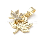 Brass Micro Pave Clear Cubic Zirconia Pendants, Long-Lasting Plated, Double Maple Leaf Charms, Real 18K Gold Plated, 19x15x2mm, Hole: 5x4mm(KK-A299-17G)