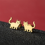 Stainless Steel Stud Earrings, Cat Shape, Golden, 12x10mm(PW-WG95520-13)