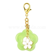Acrylic Flower Pendants Decorations, Alloy Enamel and Alloy Lobster Claw Clasps Charms, Green Yellow, 356mm(HJEW-JM01314-06)