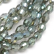 Electroplate Glass Beads Strands, Full Rainbow Plated, Faceted, Oval, Light Grey, 6x4mm, Hole: 1mm, about 72pcs/strand, 16 inch(EGLA-J013-4X6mm-F32)