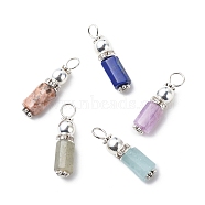 Natural Mixed Gemstone Pendants, with Synthetic Hematite Beads & Brass & Alloy Findings, Faceted Faceted, Antique Silver & Silver, 26x6.5x6mm, Hole: 4mm(PALLOY-JF01887)