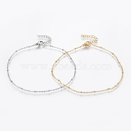 304 Stainless Steel Anklets, with Lobster Claw Clasps, Round Beads and Cable Chains, Mixed Color, 9 inch(230mm), 1.5mm(AJEW-H013-05)