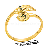 Stylish Leaf 304 Stainless Steel Open Cuff Ring, Real 18K Gold Plated, Inner Diameter: 17mm(YL6894-2)