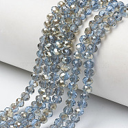 Electroplate Glass Beads Strands, Half Plated, Rainbow Plated, Faceted, Rondelle, Light Steel Blue, 3x2mm, Hole: 0.8mm, about 150~155pcs/strand, 15~16 inch(38~40cm)(EGLA-A034-T2mm-K02)