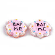 Resin Decoden Cabochons, Biscuits with Word Eat Me, Imitation Food, Pink, 20x22x6mm(CRES-T010-17)