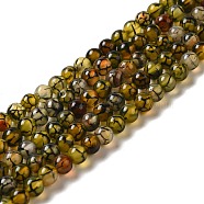 Natural Dragon Veins Agate Beads Strands, Dyed, Round, Olive, 6mm, Hole: 1mm, about 64pcs/strand, 15.5 inch(G-G515-6mm-02A)