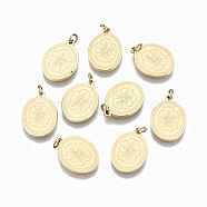 304 Stainless Steel Pendants, with Jump Rings, Oval with Sakura, Real 14K Gold Plated, 12.5x9x1mm, Jump Ring: 3x0.4mm, 2.2mm inner diameter(STAS-S116-039G)