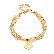 Brass Micro Pave Cubic Zirconia Bracelets for Women, with ABS Plastic Pearl, Real 18K Gold Plated, 7-1/8 inch(18cm), Pendant: 14x12.5mm, Round: 3~3.5mm(BJEW-U008-09G)