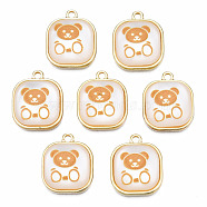 Resin Pendants, with Light Gold Plated Alloy, Cadmium Free & Nickel Free & Lead Free, Square with Bear, Sandy Brown, 17x14x5mm, Hole: 1.4mm(PALLOY-N161-004-NR)