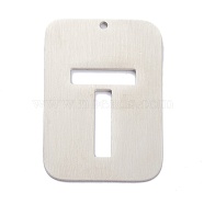 304 Stainless Steel Pendants, Rectangle with Alphabet, Hollow, Letter.T, 32x22x1mm, Hole: 1.5mm(STAS-K216-49T-P)