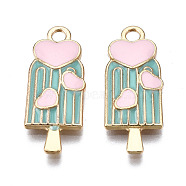 Alloy Pendants, with Enamel, Cadmium Free & Lead Free, Light Gold, Ice Cream with Heart, Light Sea Green, 23.5x9.5x2.5mm, Hole: 2mm(X-ENAM-S119-082A-RS)