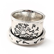 Rotatable Dandelion Alloy Finger Ring, Gothic Chunky Ring for Calming Worry Meditation, Antique Silver, US Size 7 1/4(17.5mm)(RJEW-F123-02AS)