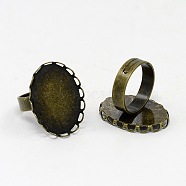 Iron Pad Ring Findings, Adjustable, with Brass Oval Tray, Antique Bronze, 25x18mm, 17mm(RJEW-B032-AB)