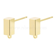 Brass Stud Earrings Findings, Cuboid, Real 18K Gold Plated, 10x4mm, Hole: 1.2mm, Pin: 11.5x0.8mm(EJEW-B063-07G)