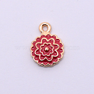 Alloy Enamel Pendants, Flower, Red, Golden, 15x11x3mm, Hole: 1.5mm(ENAM-WH0049-18G)