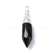 Natural Black Onyx(Dyed & Heated) Pendants, Faceted Cone Charms with Rack Plating Platinum Plated Brass Snap on Bails, Cadmium Free & Lead Free, 21x6mm, Hole: 3.5x6mm(G-NH0001-02P-01)