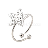 304 Stainless Steel Open Cuff Ring, Starfish, Stainless Steel Color, US Size 8(18.1mm)(RJEW-M167-08D-P)