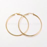 304 Stainless Steel Hoop Earrings, Hypoallergenic Earrings, Ring Shape, Real 18K Gold Plated, 55x2mm, 12 Gauge, Pin: 1x0.7mm(X-EJEW-N0016-11G-I)