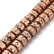 Electroplated Natural Lava Rock Beads Strands, Column, Copper Plated, 6x8.5mm, Hole: 1mm, about 64~66pcs/strand, 15.16~15.35 inch(38.5~39.7cm)(G-G984-12R)