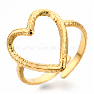 Ion Plating(IP) 304 Stainless Steel Heart Cuff Ring, Open Ring for Women, Real 18K Gold Plated, US Size 8(18.7mm)(RJEW-N038-123LG)