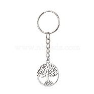 Tibetan Style Alloy Tree of Life Keychains, with Iron Split Key Rings, Antique Silver, 8cm, Pendant: 29x25x1.5mm(KEYC-JKC00693-02)