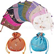 12Pcs 12 Colors Polyester Packing Pouches, Drawstring Bags, with Flower Pattern, Square, Mixed Color, 14.1x12x0.4cm, 1pc/color(ABAG-NB0001-32)