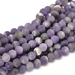 Frosted Natural Amethyst Round Bead Strands, 6mm, Hole: 1mm, about 62pcs/strand, 15.74 inch(G-L357-6mm-07)