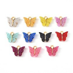Alloy Enamel Pendants with Glitter Powder and Zinc Alloy Hanging Plating, Butterfly, Light Gold, Mixed Color, 13x15x3.5mm, Hole: 2.0mm(ENAM-R056-01)