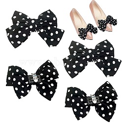 Polka Dot Bowknot Detachable Polyester Satin Shoe Decorations, with Alloy Buckle Clips, Black, 80x120x18.5mm(DIY-WH0410-44C)