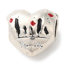 Zinc Alloy Enamel European Beads, Large Hole Beads, Heart with Family, Antique Silver, 11x12x8mm, Hole: 4.5mm(PALLOY-K014-02AS)