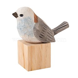 Wooden Long-tailed Tit and Block Ornaments, for Home Desk Display Decorations, Light Grey, 99.2x43.5x86.7mm(JX689A)