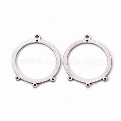 201 Stainless Steel Chandelier Components Links, Round Ring, Laser Cut, Stainless Steel Color, 30x25x1mm, Hole: 1.6mm and 1mm(X-STAS-T052-28B-P)